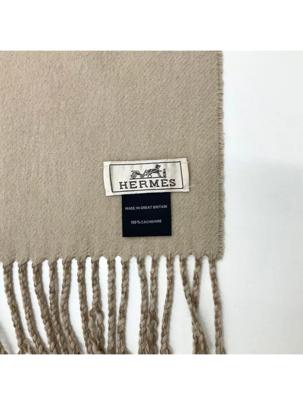 Hermes Recto Verso Cashmere Scarf Shawl Logo Brown Beige